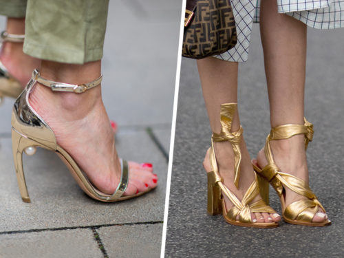sandali con tacco largo oro