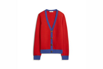 TB Color-Block Cashmere Cardigan 57428 in Brilliant Red – Nautical Blue