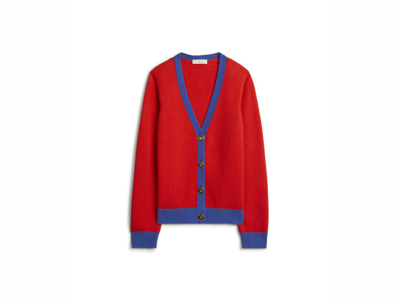 TB Color-Block Cashmere Cardigan 57428 in Brilliant Red – Nautical Blue