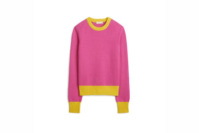 TB Color-Block Cashmere Sweater 57430 in Bright Pink – Lemon Drop