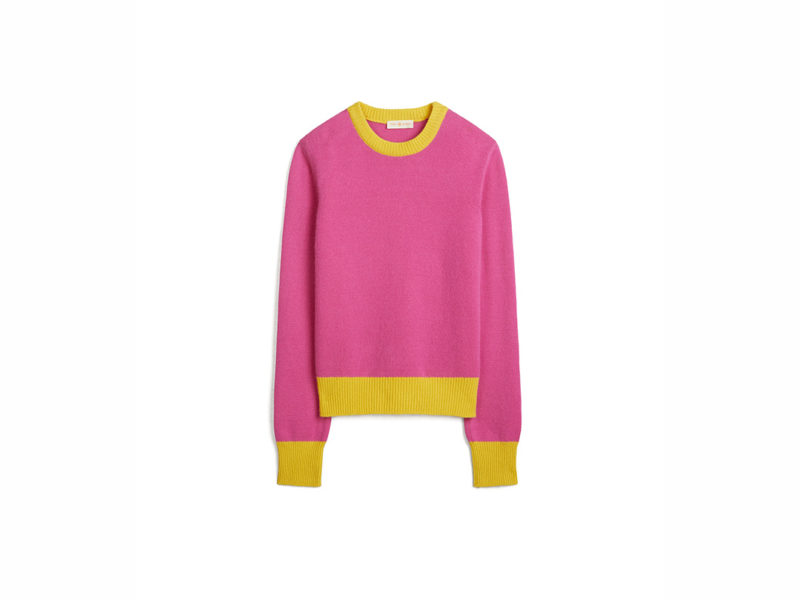 TB Color-Block Cashmere Sweater 57430 in Bright Pink – Lemon Drop