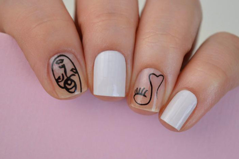 Face painting nail art: i visi ispirati a Picasso sulle unghie per una manicure originale