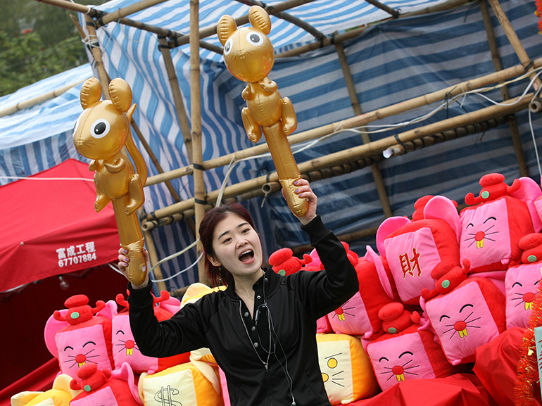 One of the stalls selling toys with Year of the Rat theme at Chinese New Year fair which opens today in Victoria Park, Causeway Bay. 01 FEBRUARY 2008