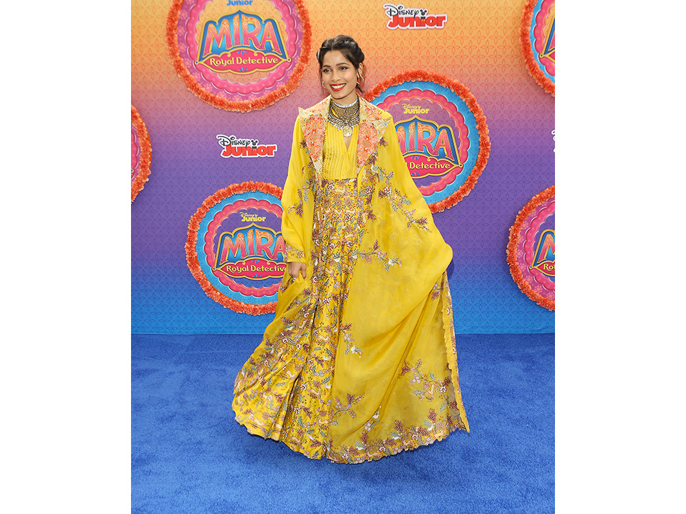 Freida-Pinto-in-Anamika-Khanna-attends-the-Los-Angeles-premiere-of-Disney-Junior’s-‘Mira,-Royal-Detective’