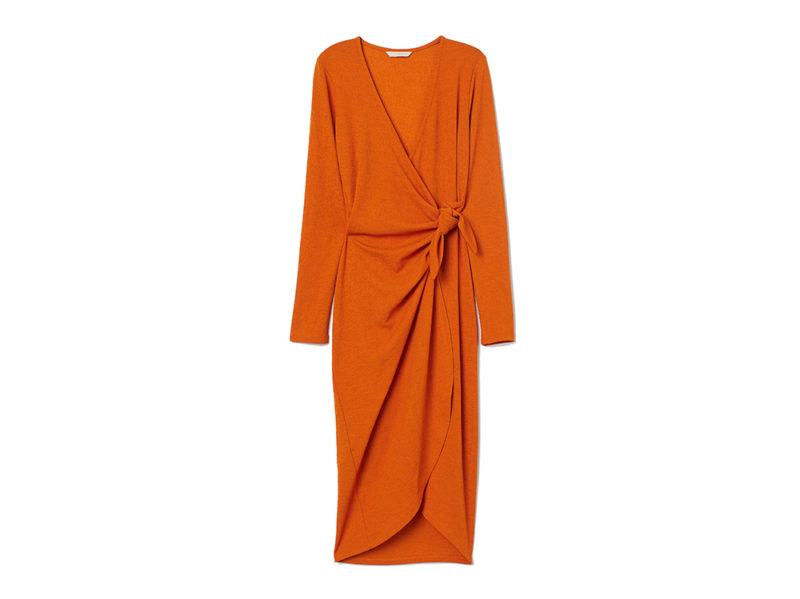 H&M-abito-incrociato-arancione-con-scollo-a-V