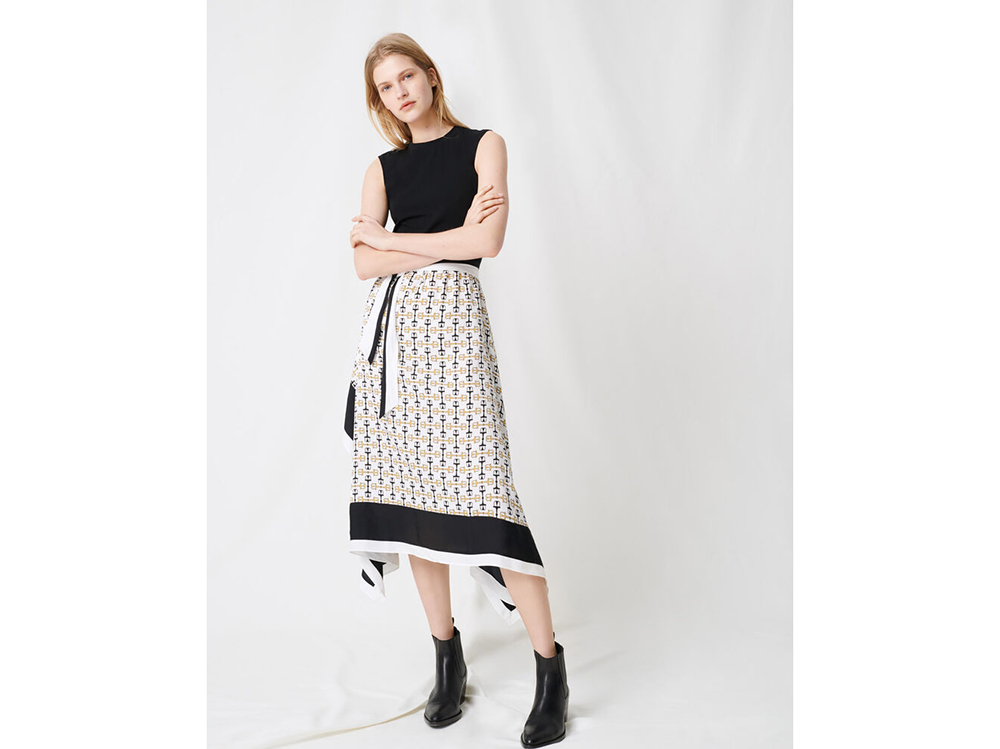 Rettangolo_Vestito-asimmetrico-con-gonna-a-contrasto_Maje
