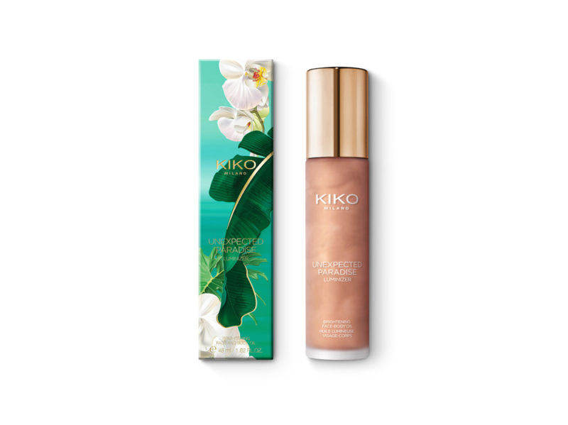 beauty-case-al-mare-prodotti-consigli-vacanze-make-up-solari-capelli-corpo-OLIO-SECCO-LUMINOSO-VISO-E-CORPO-KIKO-UNEXPECTED-PARADISE