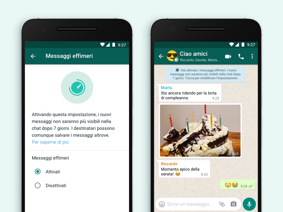 whatsapp messaggi effimeri