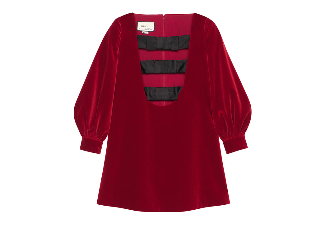 GUCCI-mini-abito-in-velluto-rosso-con-fiocchi