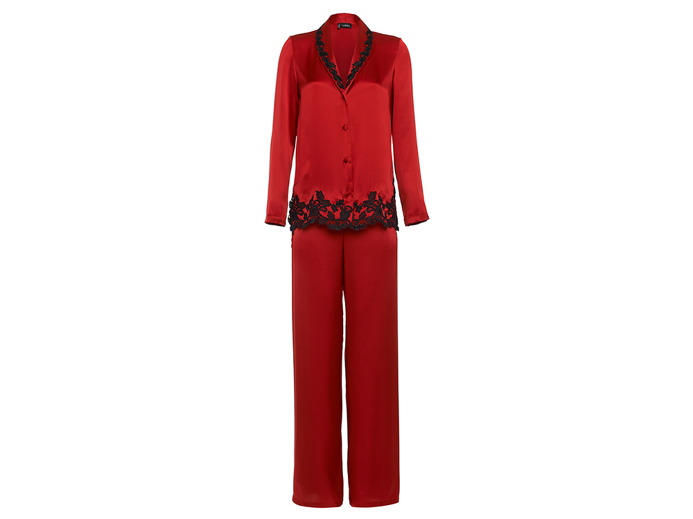 La-Perla-‘MAISON’-Red-silk-pyjamas-with-frastaglio-embroidery-