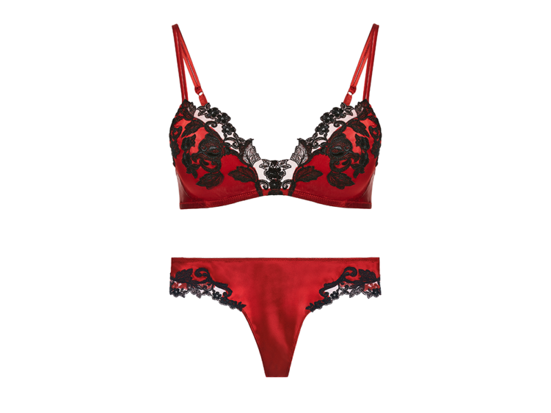 La-Perla-‘MAISON’-Red-silk-Triangle-Bra-with-black-frastaglio-embroidery