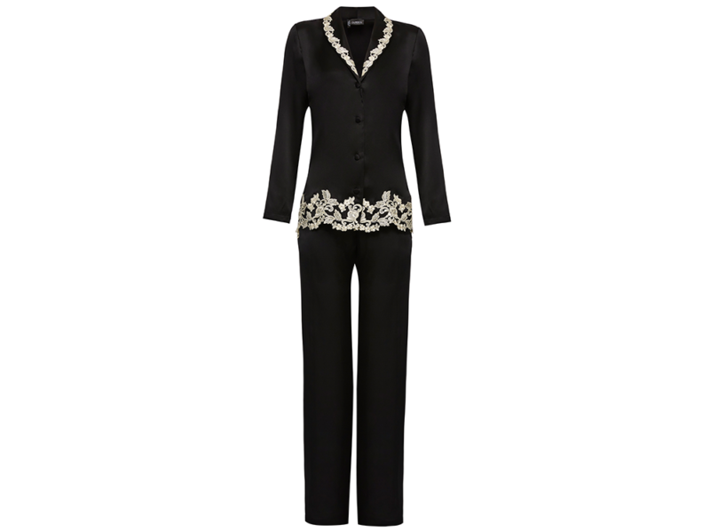 La-Perla-‘MAISON’-Black-silk-pyjamas-with-ivory-frastaglio-embroidery