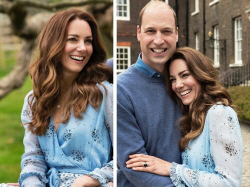 Kate Middleton e l'abito azzurro a fiori per il 10° anniversario di  matrimonio