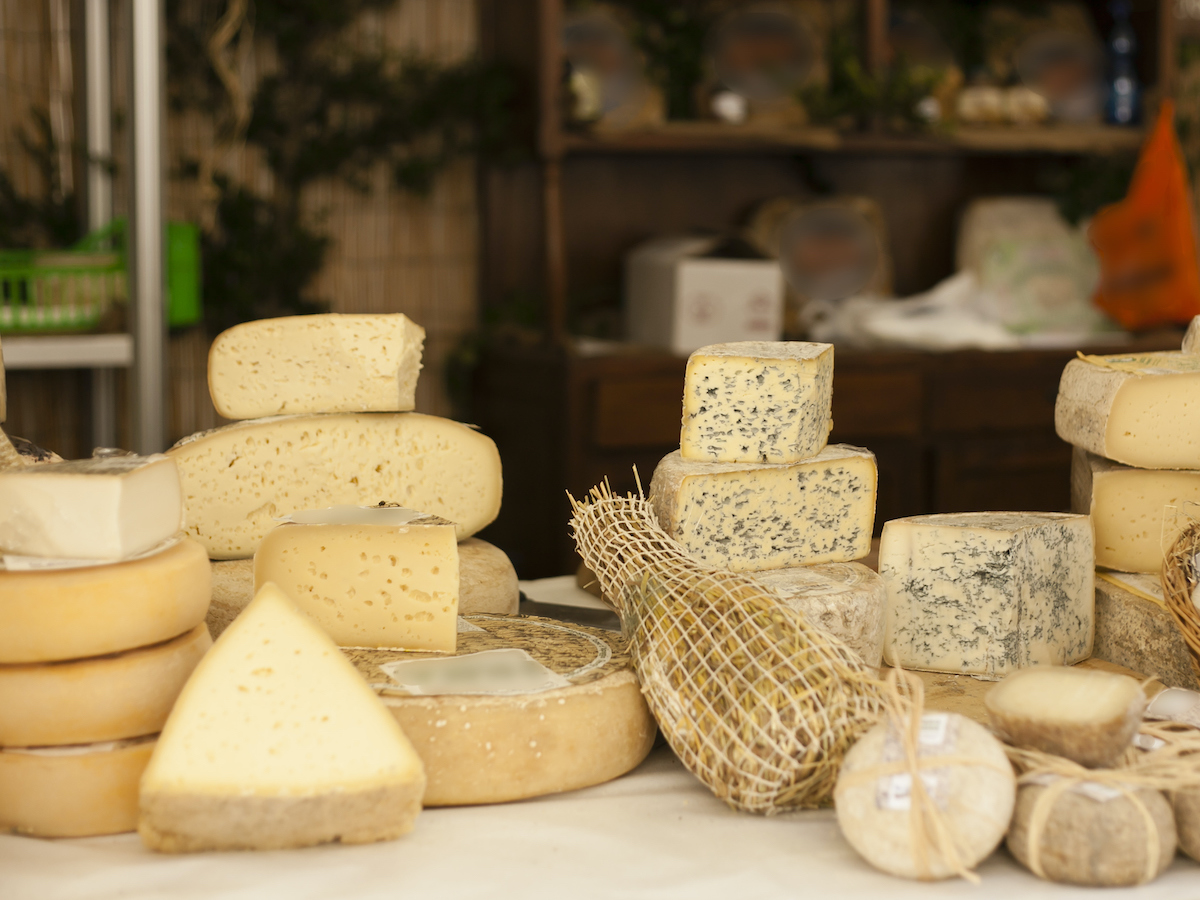 Cheese exposed on a market stall