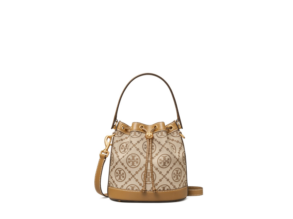 TORY-BURCH T Monogram Jacquard Bucket Bag 84336 in Hazelnut