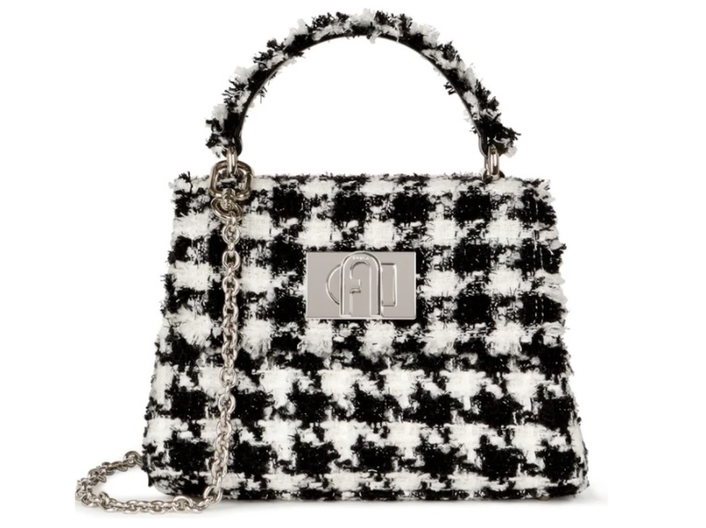 furla borsa mini a mano con pied de poule sui toni del nero