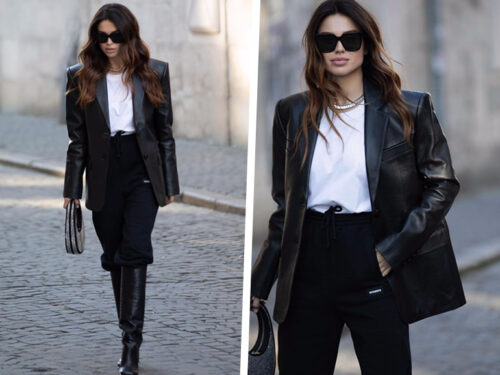 Pantaloni tuta con stivali e blazer: l'abbinamento più cool del 2022