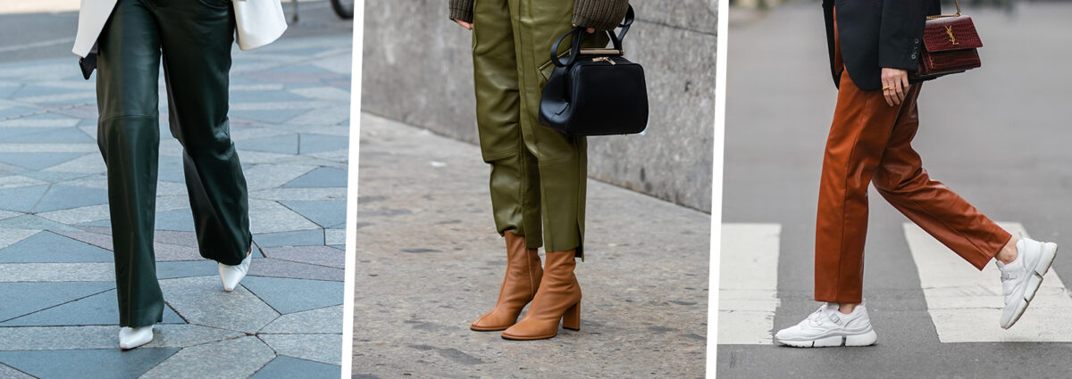 scarpe per pantaloni di pelle