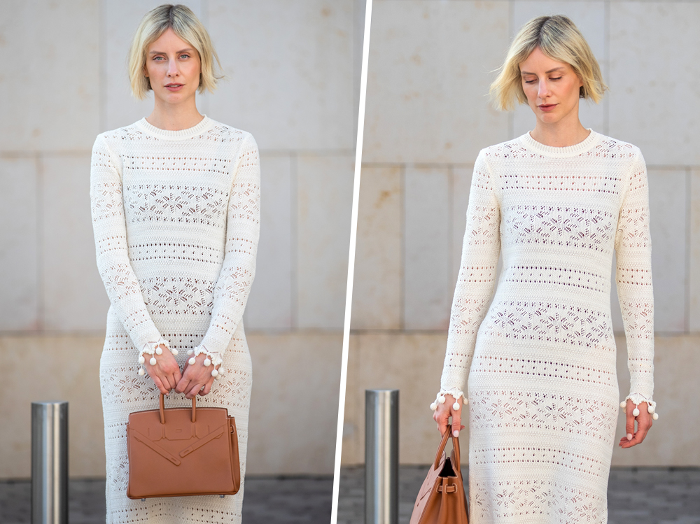 Abito bianco crochet e sandali bassi: l'abbinamento perfetto per l'estate