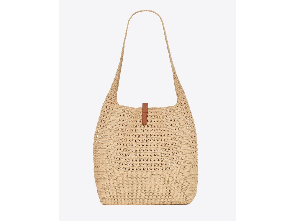 Saint Laurent ok- borsa hobo crochet in raffia e pelle liscia