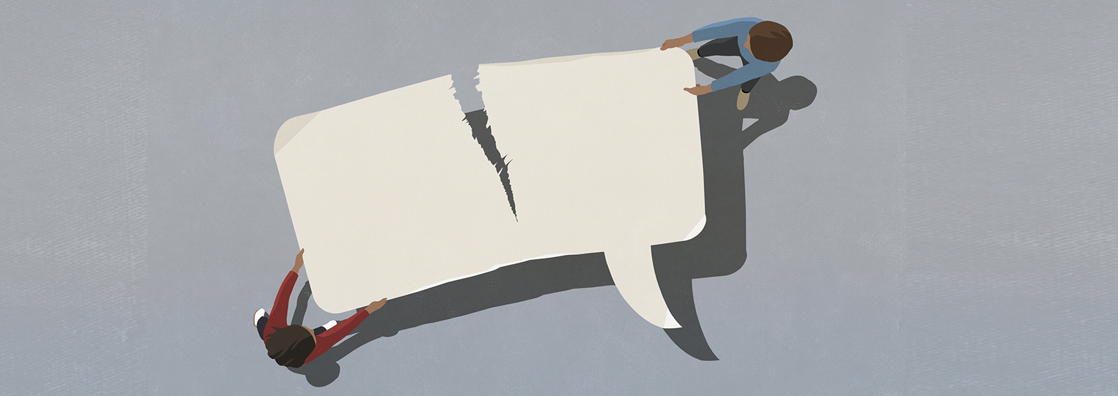 Couple ripping speech bubble