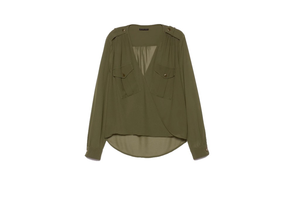 sisley blusa incrociata military green