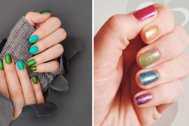 La mismatched nail art del momento mixa i colori dell’autunno e della natura