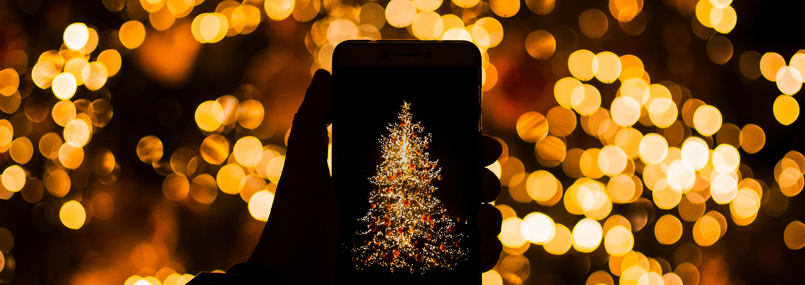 Close-Up Of Person Photographing Illuminated Christmas Tree Using Smart Phone