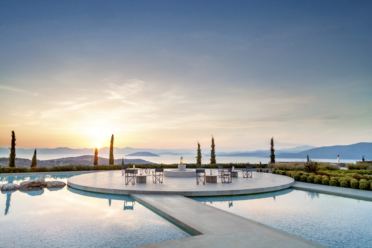 Amanzoe, Greece – Resort, Main Terrace, Fire pit
