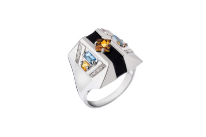 4EVA-RING-di-Luca-Cantarelli-Jewels-in-argento-con-quarzo-giallo-centrale-e-zaffiri,-circondato-da-smalto