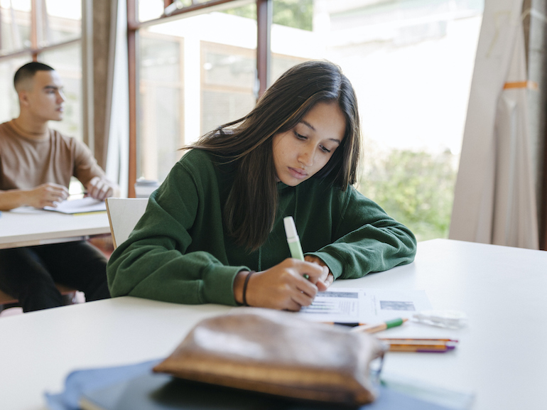 High School Student Concentrating During Test