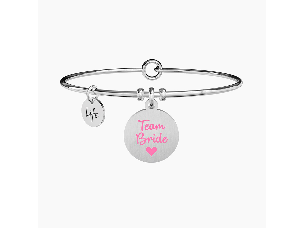KIDULT Bracciale Donna Sposa: Bangle Acciaio Con Ciondolo Cuore Smaltato E Cristalli (Misura Unica, 6 Cm)