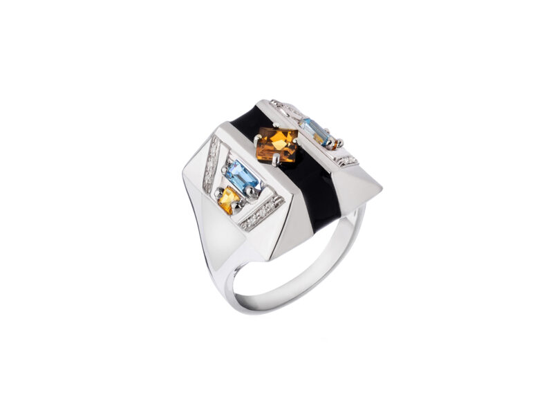 4EVA-RING-di-Luca-Cantarelli-Jewels-in-argento-con-quarzo-giallo-centrale-e-zaffiri,-circondato-da-smalto