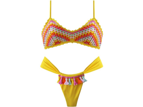 Set da 2 pezzi Copricostumi bikini da donna Maglia all'uncinetto Scava fuori Grembiule a maniche lunghe e set di gonne lunghe Vedi attraverso l'abbigliamento da spiaggia  200000345