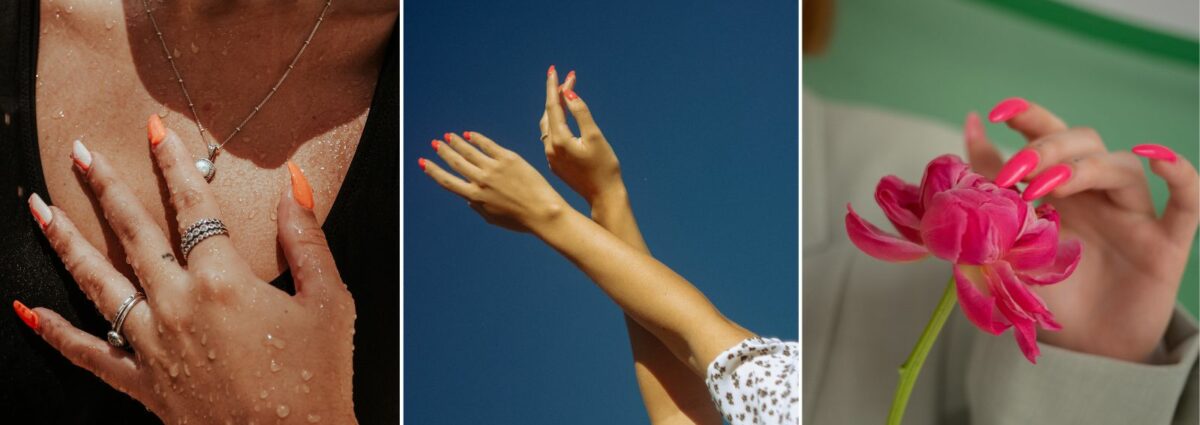 cover unghie arancioni e rosa