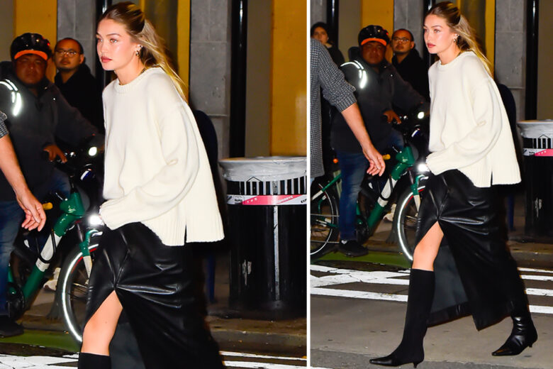 Gonna lunga di pelle + stivali: la combo che piace tanto anche a Gigi Hadid