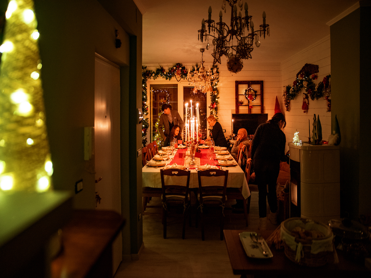 Italian family enjoying Christmas Eve dinner at home