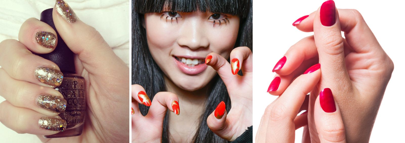 unghie rosse e oro eleganti