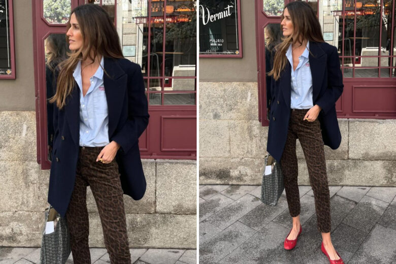 Come abbinare i pantaloni leopardati? Con blazer, camicia e ballerine sono incredibilmente chic