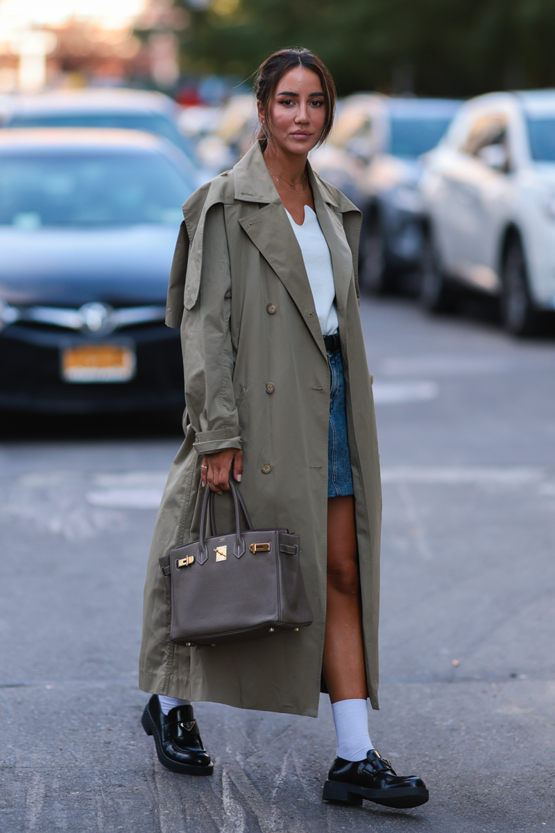 gonna-denim-trench-mocassini-prada-borsa-birkin-look