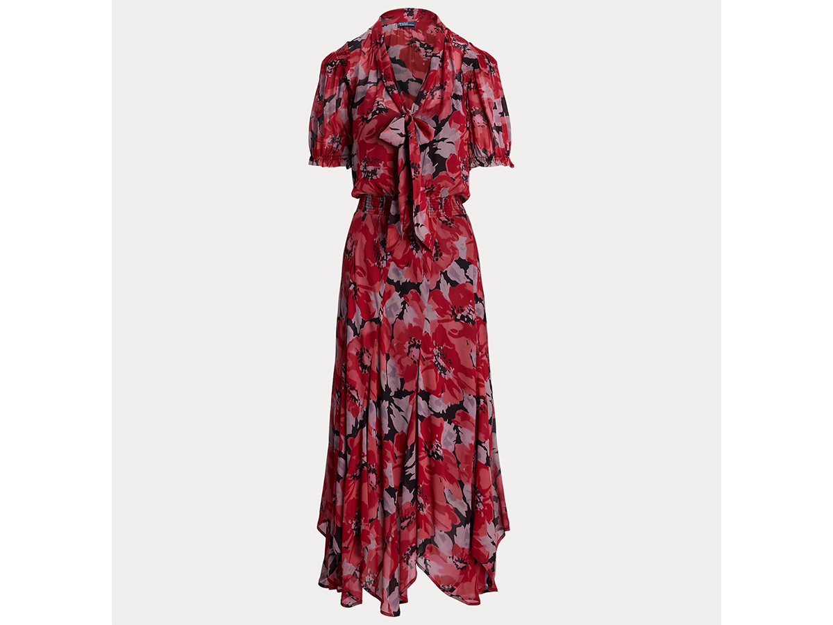 Abito in georgette a fiori con fiocco POLO-RALPH-LAUREN