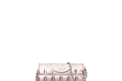 TB Fleming Metallic Square Quilt Mini Chain Wallet 162194 in Sparkle Pink