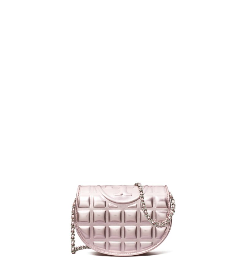 TB Fleming Metallic Square Quilt Mini Chain Wallet 162194 in Sparkle Pink