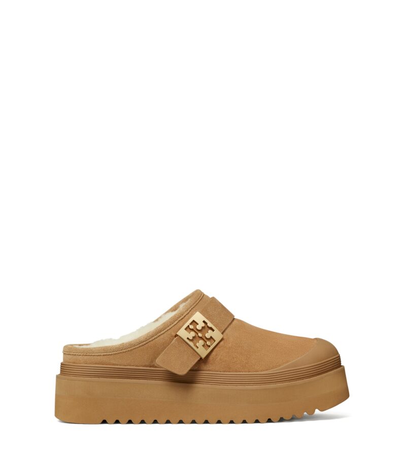 TB Mellow Shearling Platform Mule 165683 in Light Chestnut-Gold