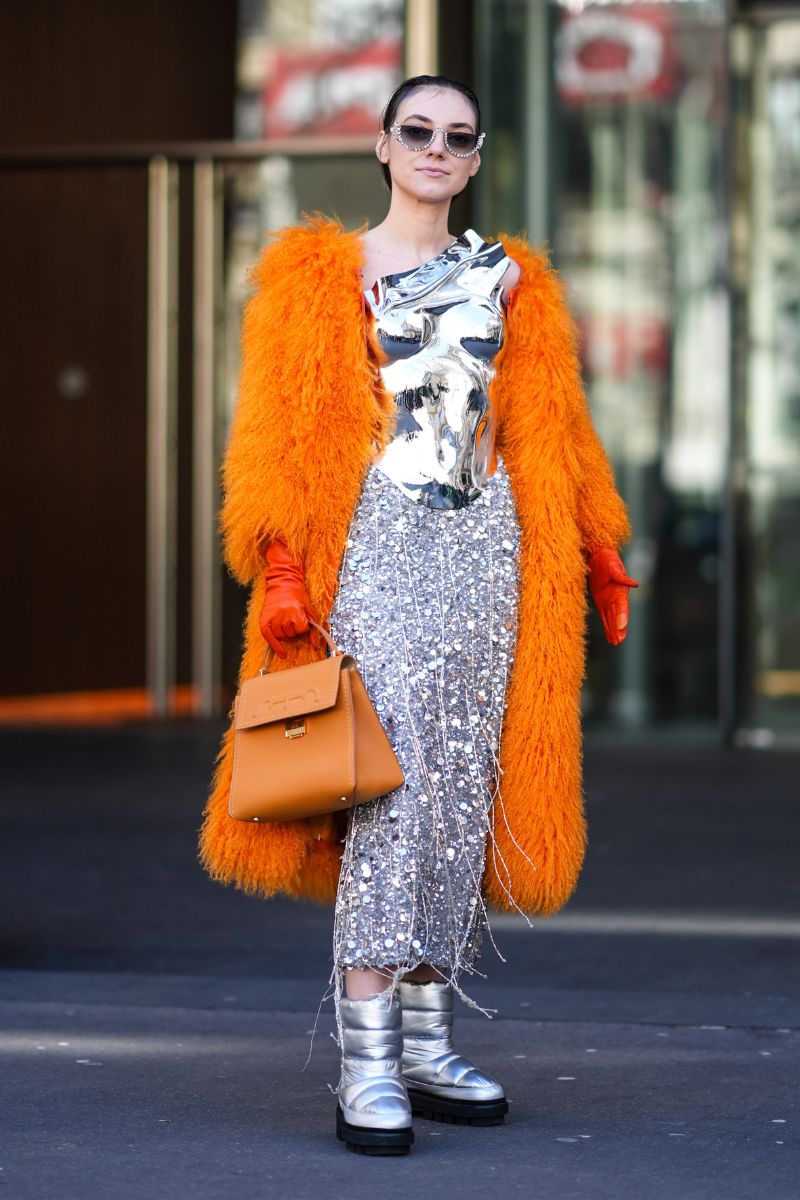 giacca faux fur arancione look