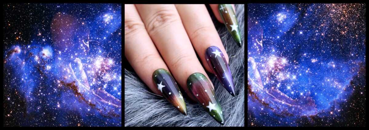 unghie galassia nail art spazio multicolore tendenza 2024 2025 cover desktop