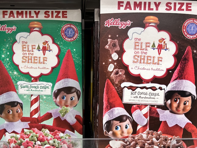 Limited Edition holiday breakfast cereal, Elf on the Shelf themed, Target store, Queens, New York