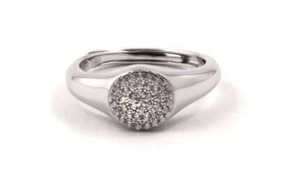 NOVE25_ANELLO CHEVALIER TONDO REGOLABILE IN ARGENTO CON PAVÈ DI BRILLANTI € 68 (1)