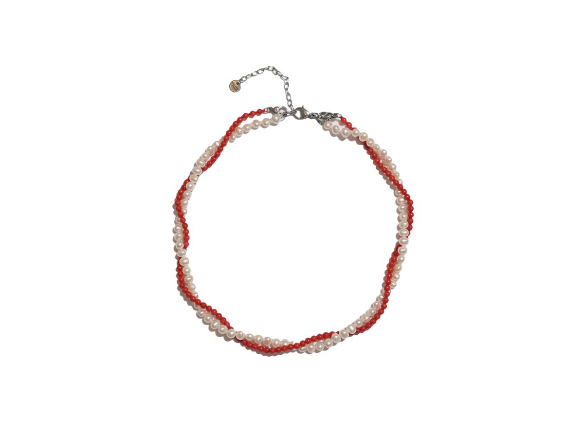 Collanina componibile composta da un filo di perle intrecciato ad uno di pietre dure. collanine colorate