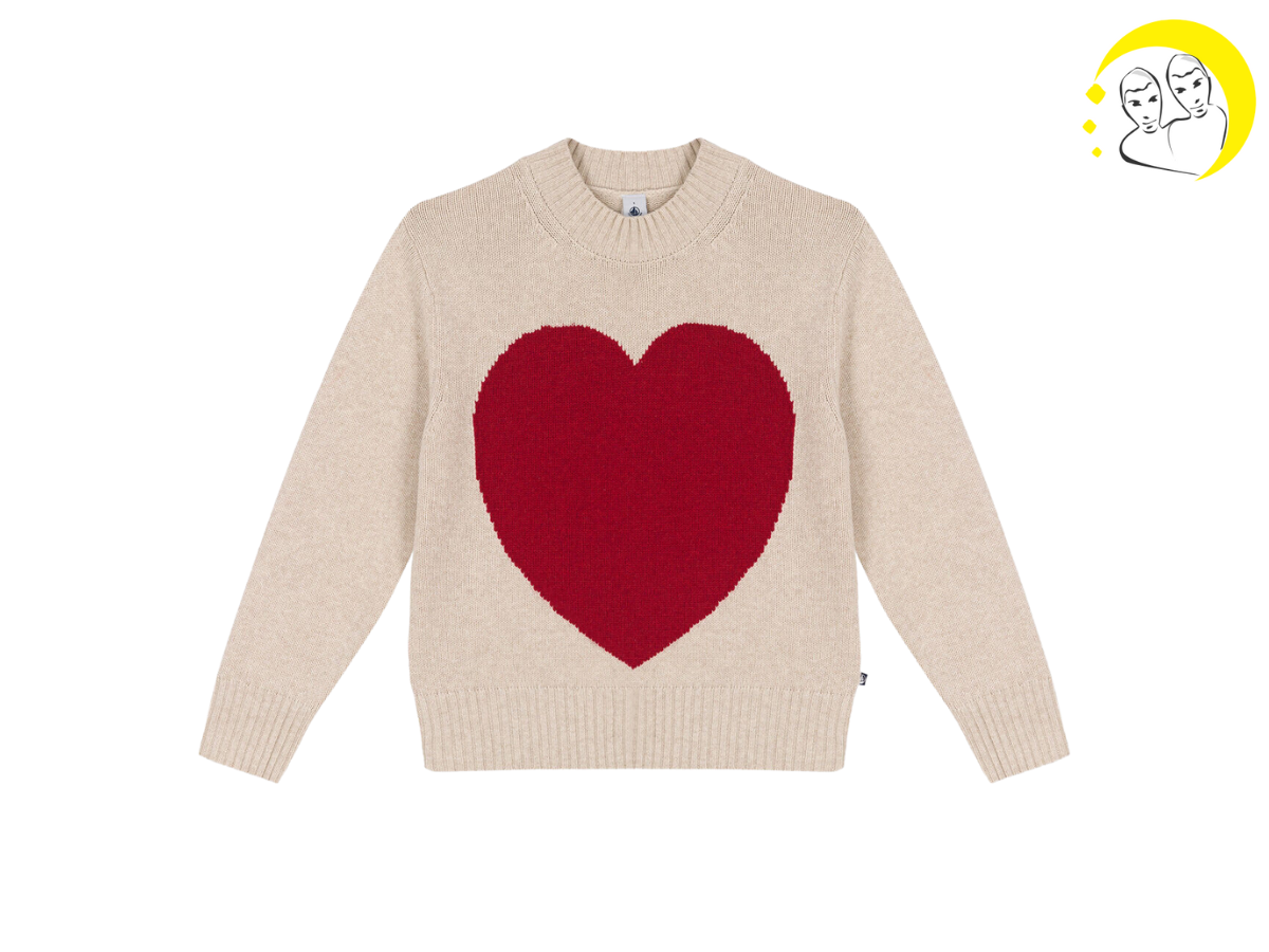 Maglione in misto lana e cotone con maxi cuore, PETIT BEATEAU